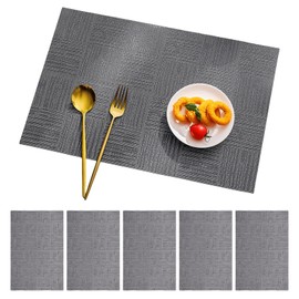 marysgift Table Mats Set of 6, Place Mats Table Placemats Washable Non-slip Heat Insulation Woven Vinyl for Kitchen Dinning Restaurant 17.7"X11.8", 4066-Dark Grey