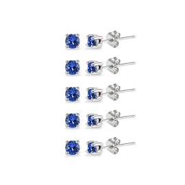 5-Pair Set Sterling Silver Nice Blue 3mm Round Stud Earrings Made with European Crystals