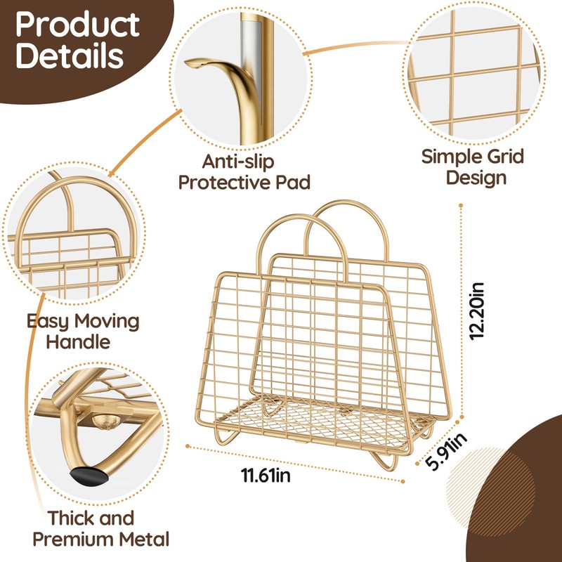 Gold Magazine Holder,Modern Magazine Rack Floor,Metal Wire Magazine Basket