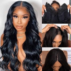 V Part Wig Human Hair Real Hair Wig Body Wave Wigs Upgrade U Part Wig Human Hair Wig Glueless Full Head V Clip In Half Wig Real Hair Wig Human Hair No Lace 18 Inches (45 cm)
