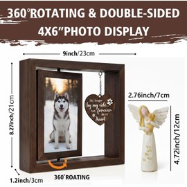 Dog Memorial Picture Frame – 4x6 Rotating Frame, Eco Pet Memorial Frame Keepsake Kit with Angel Holding Figurine – Sympathy Gift for Dog & Cat Lovers