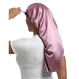 Capó largo de satén sedoso para dormir, capó de pelo ajustable para trenzas rizadas, champaña largo, Small-XX-Large