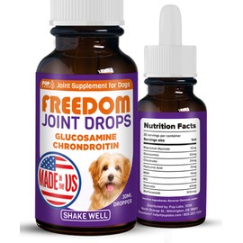 Freedom Joint Drops for Dogs with Hyaluronic Acid, MSM, Glucosamine, & Chondroitin, All Natural Liquid Joint Supplement for Dogs for Pain Relief, Mobility and Hip Support, 30 ml Dropper