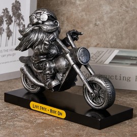 MicDecor Home Decor Live Free Ride On Rock Motorcycle Polyresin Retro Cool Inspirational Motorcycle 7.5Inch Figurine National Day Gifts JS0375C (Silver)