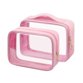Ebbniur Clear Makeup Bag TSA Approved Toiletry Bag Waterproof Cosmetic Bag for Women Pink 2Pcs