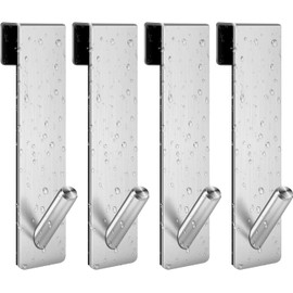 ARTOYS Shower Door Hooks, 7 inches Tall, 5/16" (8mm) Glass Screen Hooks for Towel Rail, Extra Long Single Hook, 4-Pack (Silver)