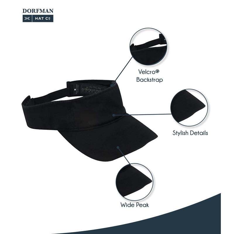 Dorfman Hat Co. Men's Garment Washed Twill Visor (Navy)