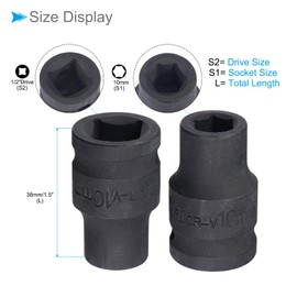 CoCud Tiefe Schlagbuchse, 1/2-Zoll-Antrieb, 10 mm Buchsengröße, CR-V 6-Punkt-Metrische Tiefe Buchsen - (Anwendungen: zum Entfernen und Anziehen von Sechskantkopfschrauben und Muttern)