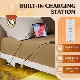 WLIVE Floating King Bed Frame, LED Bed Frame with Charging Station, Metal Platform Beds King Size with Heavy Duty Steel Slats, No Box Spring Needed, Easy Assembly, No Noise, White