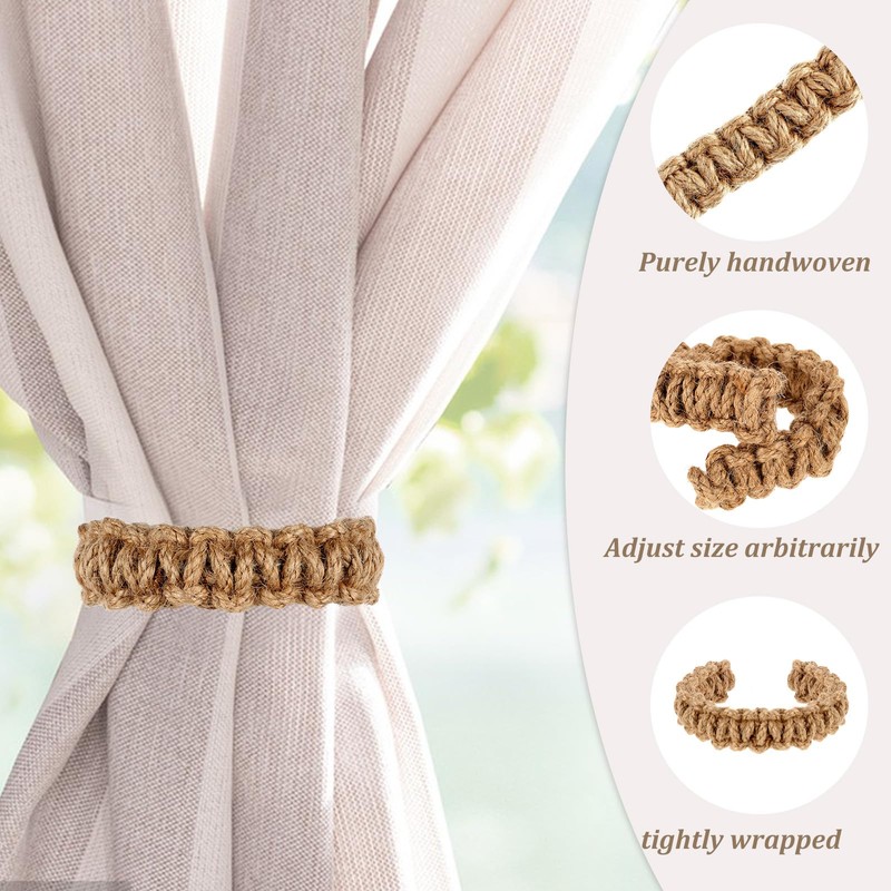 Qianyu 2 Pack Braided Curtain Tiebacks Rustic Drapes Holdbacks Handmade