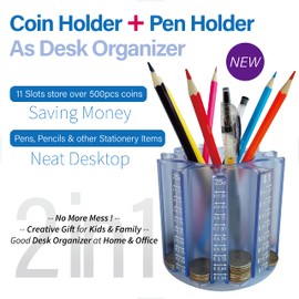 Byteen8 Coin Counter Coin Sorter｜Pen Holder + Coin Holder as Desk Organizer｜Piggy Bank for Adults & Kids + Pencil Holder for Desk｜Coin Wrappers Coin Bank Store 500pcs｜Creative Gifts for Kids & Family