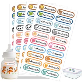 Etiquetas adhesivas de nombre personalizadas, impermeables, para guardería, para niños (200 etiquetas), 2 líneas de texto personalizadas, pegatinas de nombre impermeables para botellas, libros
