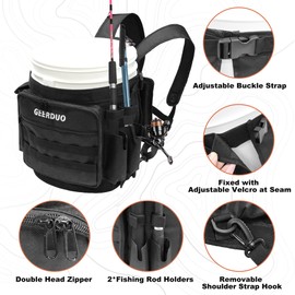 GeerDuo Fishing Bucket Backpack for 5 Gallon Bucket (Black)