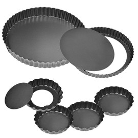 11Inch, 9 Inch and 4 Inch Tart Pan with Removable Bottom, 2 Pcs Large Size Quiche Pan and 4 Pcs Small Size Pie Pan, Non-Stick Baking Pan (Set of 6)