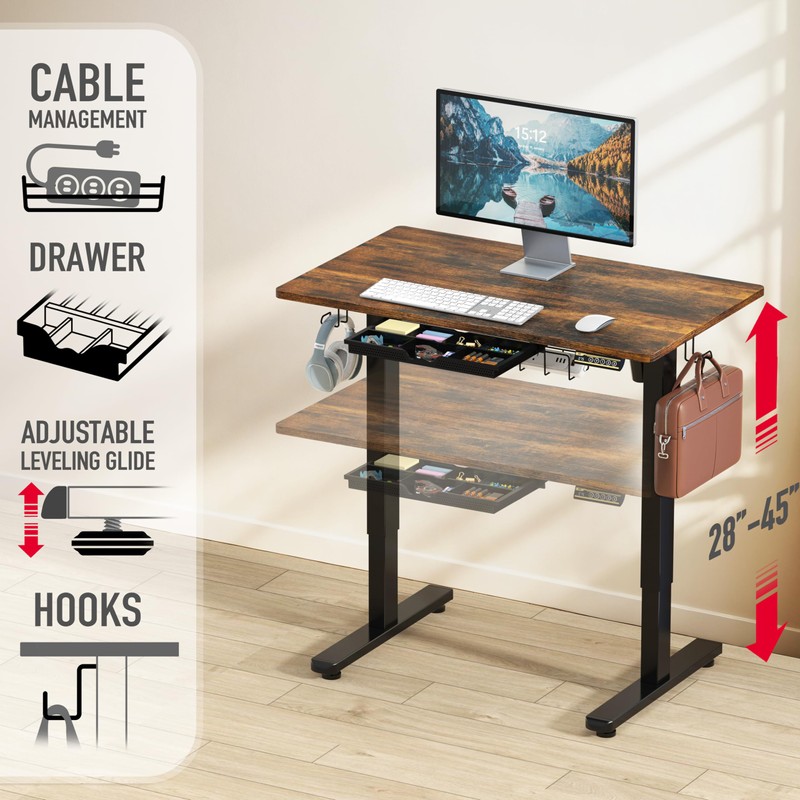 SHW 40-Inch Electric Height Adjustable Standing Desk with Drawer, Memory