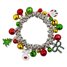 LUX ACCESSORIES Christmas Silver Jingle Bell Charm Stretch Bracelet