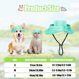 Dog Sun Hat, 1 Piece Adjustable Dog Sun Protection Hat with Ear Holes, Round Brim Dog Visor Cap, Pet Fishing Hat for Puppies, Small Dogs, Cats, Outdoor Sports (Green, M)