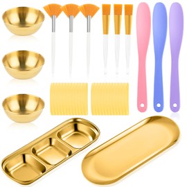 38 Pcs Esthetician Supplies for Facials Set: 3 Stainless Steel Gold Bowls 2 Stainless Steel Gold Tray 6 Cosmetic Brushes 3 Facial Mask Applicator Brush 24 Facial Compressed Sponges