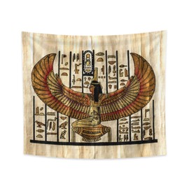 YONGFOTO 150 x 130 cm Ancient Egypt Tapestry Pharaoh Queen with Wings Hieroglyphs Papyrus Symbol Ancient Civilisation Wall Hanging Tapestries for Home Wall Decor Tablecloth Blanket