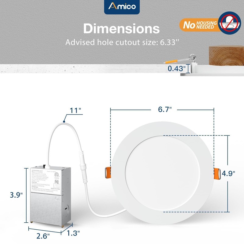 Amico 24 Pack 6 Inch 5CCT Ultra-Thin LED Recessed Ceiling
