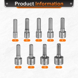 sourcing map 9pcs Hex Nut Driver Drill Bit 5/6/7/8/9/10/11/12/13mm 6-Point Drill Socket 1/4" Hex Shank Magnetic Nut Setter CR-V Steel Quick-Change Nut Impact Driver Bit Set with Bit Holder