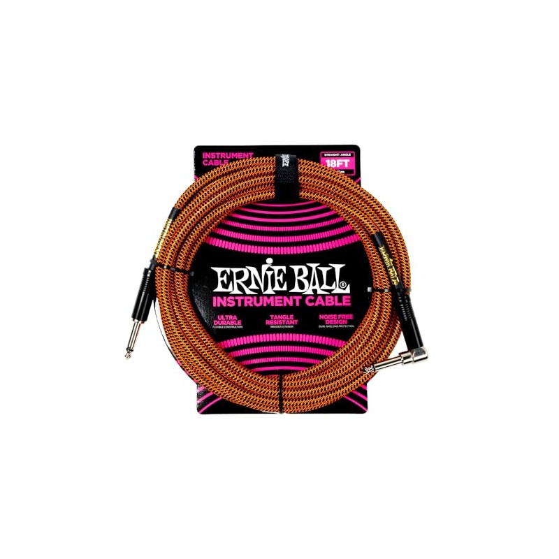 Ernie Ball Braided Guitar Cable Straight/Angled 5.49m - Pumpkin Pie