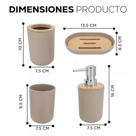 KOOLMARK Accesorios para Baño Juego de 4 Accesorios De Baño, Dispensador de Jabón, Porta Cepillos y Vaso, Diseño Elegante y Funcional (Beige)