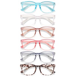 WINTOO Blue Light Glasses for Woman Men | 99% Blue Light Blocking Glasses for Computer Gaming TV Phone Screen Square Frame | Anti Eyestrain & UV Glare Protection - 6 Pair