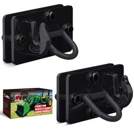 AMBULL 2 Pack Tractor Bucket Hooks with Tie Down Ring, Grade 70 Forged Steel Bolt On Grab Hook Tow Hook Mount with Backer Plate, Work Well for Tractor Bucket, RV, UTV, Truck, Max 15,000 lbs Black