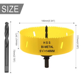Acekit 5 3/4 inch Hole Saw With 7/16 Arbor HSS Bi-Metal Hole Saw Blade Strenthen Drill Bits And Variable Teeth Pitch For Wood,Ceiling,Plastic Board,Pipe,Plywood,And Soft Metal Sheet (146mm)
