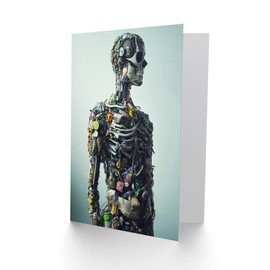 Artery8 Greeting Card Garbage Skeleton Recycling Conceptual Art Blank For Him Or Her Art Birthday Card