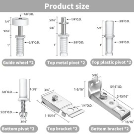 6 PCS Bifold Door Hardware Repair Kit, Bifold Door Hardware Repair Replacement Part, Includes Top Bottom Brackets, Top Bottom Pivots,Guide Wheel for Folding Pocket for Accordion Barn Folding