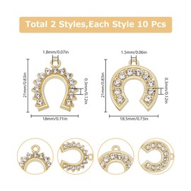 SUPERFINDINGS 20Pcs 2 Style Alloy Rhinestones Charms Horseshoe Charms Pendant Crystal Arch Shaped Pendants for Necklace Bracelet Earring Making DIY Jewelry, Hole: 1.5~1.8mm