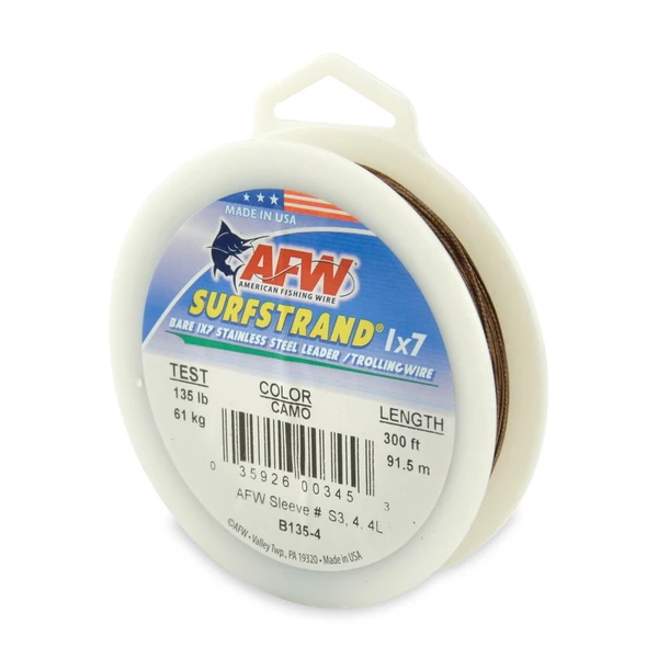 AFW Surfstrand Bare 1x7 Stainless Steel Leader Wire, Camo Brown