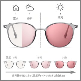 Feisedy TR90 B1161 Women's Glasses, Sunglasses, Color Changing Lens, UV400, Lightweight, Fashion, Unisex, Gray frame / Pink color lenses