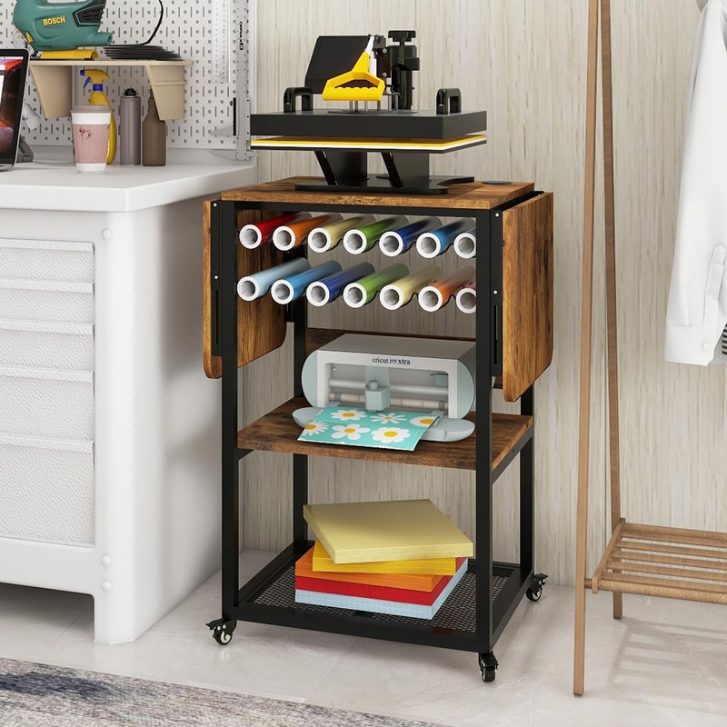 PUNCIA 3 Tier Movable Heat Press Table with Vinyl Roll
