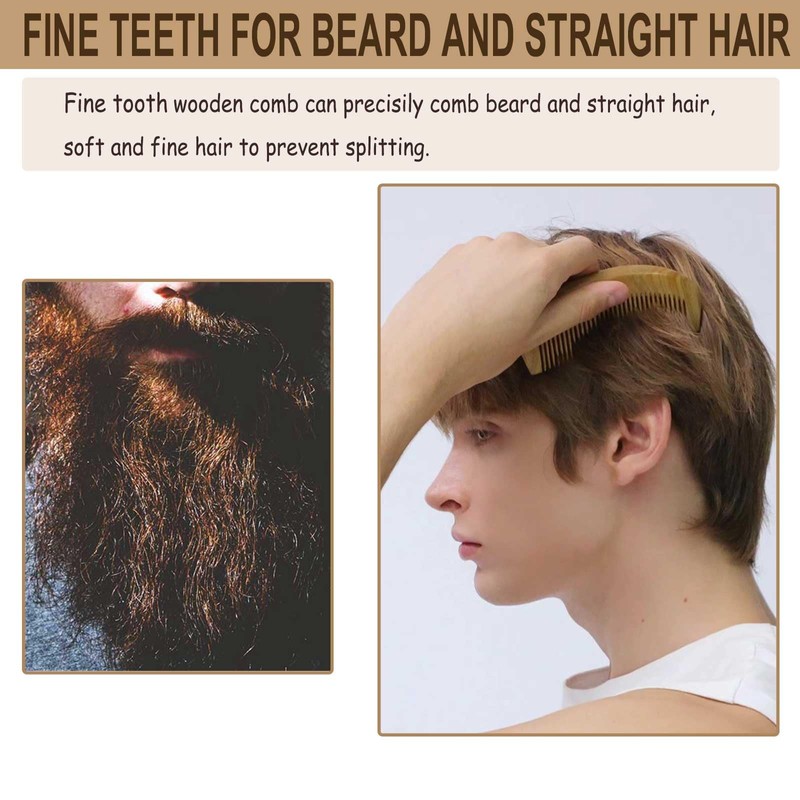 Moreinday Wooden Comb for Men, Wooden Beard Comb, Fine Tooth