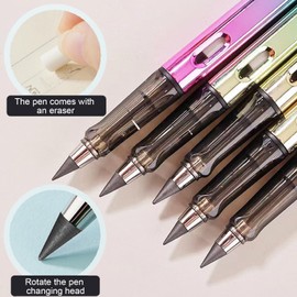 peiqiup Eternal Pencil (Pack of 6) Infinity Pencil with Eraser, Clear and Fluent Writing, for Children and Adults for Writing, Drawing