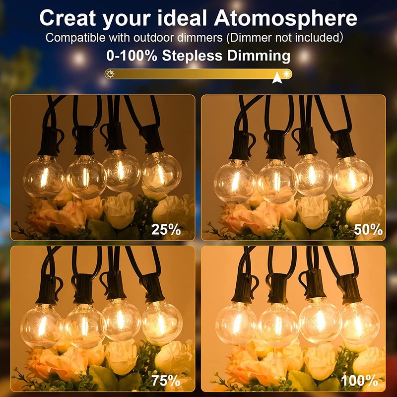 200ft 2-Pack Outdoor String Lights,Dimmable G40 LED String Lights with