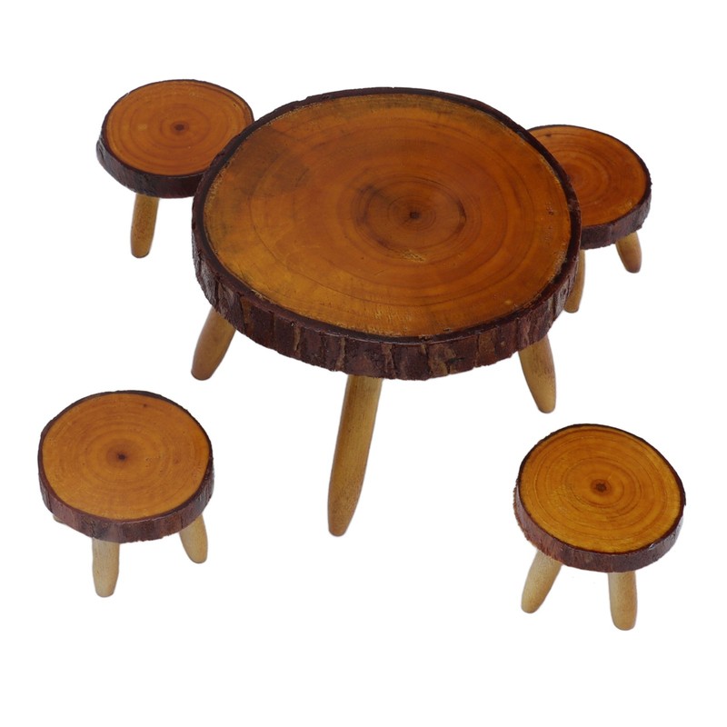 Dollhouse Wood Round Dining Table Chair Mini Miniature Dollhouse Furniture