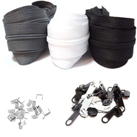 Endless Zip 5 mm 9 m Nylon Endless Zip 3 Colours with 15 Sliders and 30 End Pieces, Spiral Zippers Sold by the Metre Separable 3 cm Wide for Clothes Bag Luggage Bed Train Tent