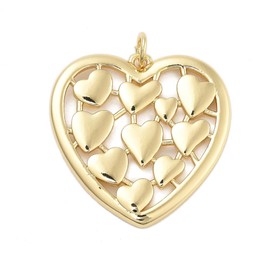 UR URLIFEHALL 10 pcs Brass Heart Charms Real 18K Gold Plated Love Heart Dangle Charms Hollow Heart Shaped Charms for DIY Necklace Bracelet Earring Jewelry Making, No Gemstone