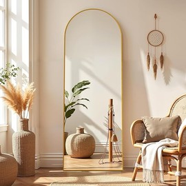 Arched Mirror Full Length, 59"x16" Body Wall Mirrors with Shatter-Proof Glass, Mirror Full Length for Home Decor, Arch Aluminum Frame Mirror for Bedroom Cloakroom, Gold