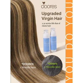DOORES Tape in Human Hair Extensions - Balayage Chocolate Brown to Caramel Blonde, Straight Remy Hair, 50g, 20pcs, 14 Inch