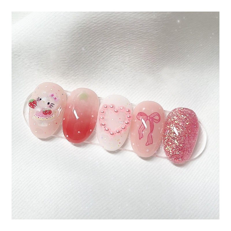 [Handmade Nail Tips] Hello Strawberry Nail Tips - Almond /