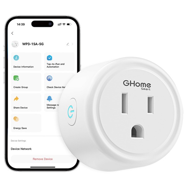GHome Smart Plug 15A 5GHz, Smart Home Wi-Fi Outlet Compatible