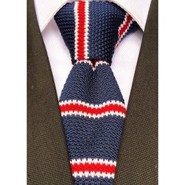 Corbatas de punto para hombre, clásico, de negocios, elegante, casual, de 2 pulgadas, con lazo a rayas, varios estampados, Rojo Navy, Talla única