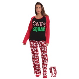 #followme Womens Microfleece Pajamas Set, Family Pajamas, Santa Squad, Medium