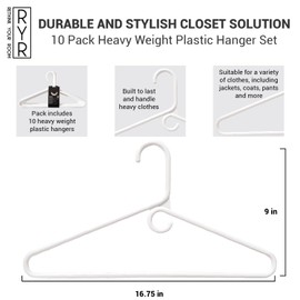 Rethink Your Room 10 Pack of Heavyweight Plastic Hangers - Durable and Space-Saving Solution - Home Essentials - Ideal for Closet Organization - Bright White
