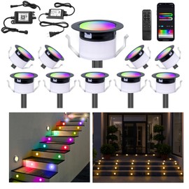 FVTLED LED Deck Lights Kit, Φ1.22 Low Voltage WiFi Pixel RGBW+IC Multi-Color Dynamic Deck Lighting with Remote Control, IP67 Waterproof Outdoor Step Lights DC12V for Garden,Steps,Stair(10 Pack, Black)